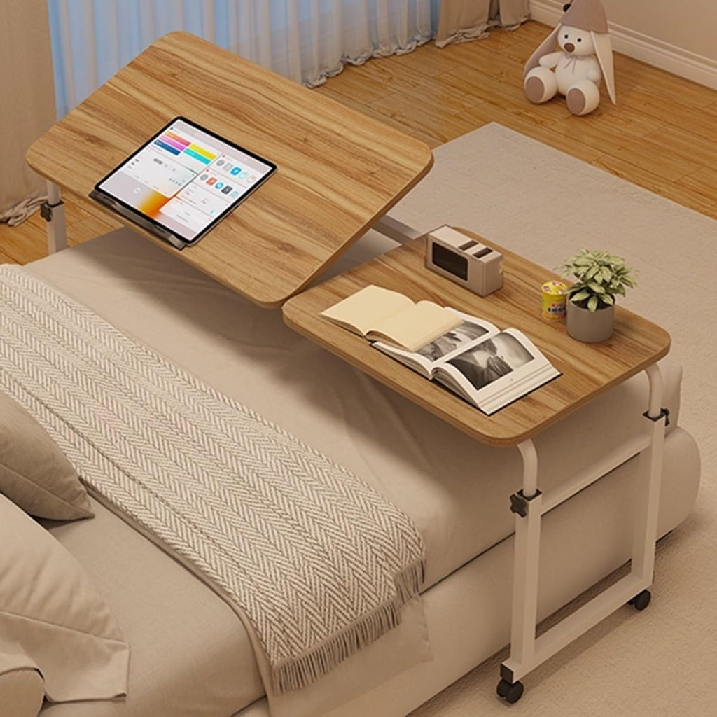 Over Bed Desk Cross-Bed Stretchable Height/Length, OverBed Table with Wheels, Hospital Standing Desk Over Bed Table, Food Tray Desk(Brown)