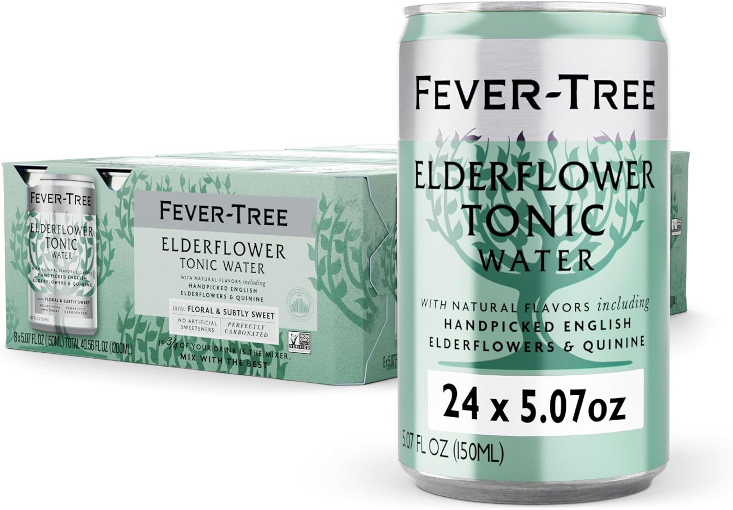 Fever Tree Elderflower Tonic Water - Premium Quality Mixer - Refreshing Beverage for Cocktails & Mocktails. Naturally Sourced Ingredients, No Artificial Sweeteners or Colors - 150 ML Cans - Pack of 3