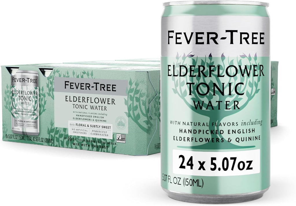 Fever-Tree Elderflower Tonic Water – Premium Mixer for Cocktails and Mocktails, 24 x 5.1 fl oz Cans – Naturally Sourced, Non-GMO