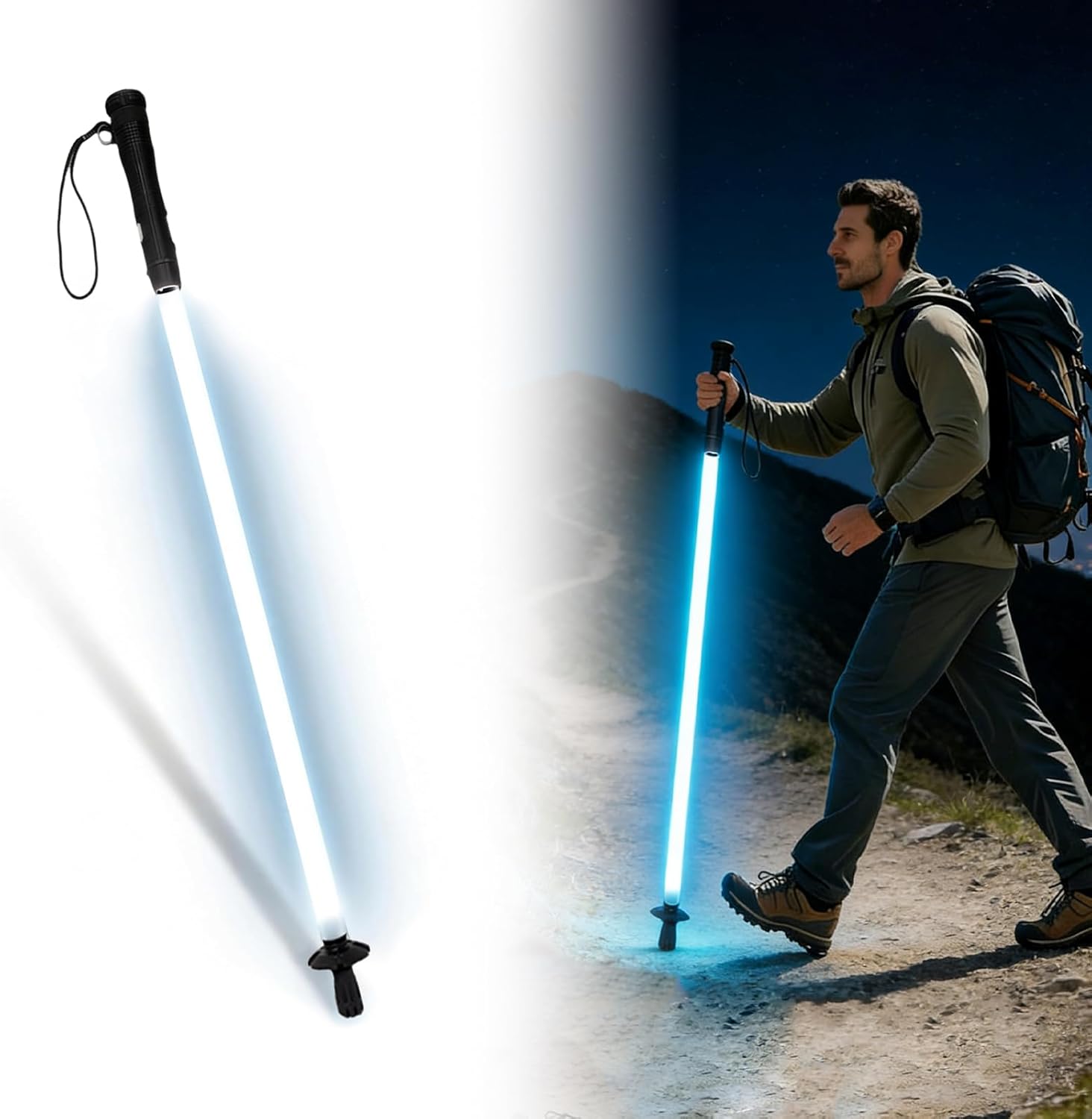 Rechargeable Ultra-Bright LED Light-Up Trekking Poles, Sci-Fi Lightsaber-Inspired Hiking Sticks, Lightweight for Outdoor Hiking, Camping & Night Walking, White Light