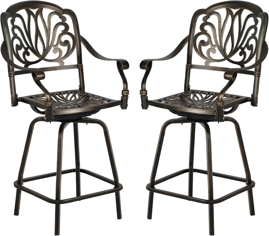 Grepatio Outdoor Cast Aluminum Swivel Bar Stools Set of 2, Patio Height Bartools Chairs, 2 Piece Patio High Dining Bistro Chairs for Garden Backyard (Without Cushion)