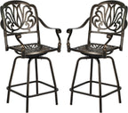 Grepatio Outdoor Cast Aluminum Swivel Bar Stools Set of 2, Patio Height Bartools Chairs, 2 Piece Patio High Dining Bistro Chairs for Garden Backyard (Without Cushion)