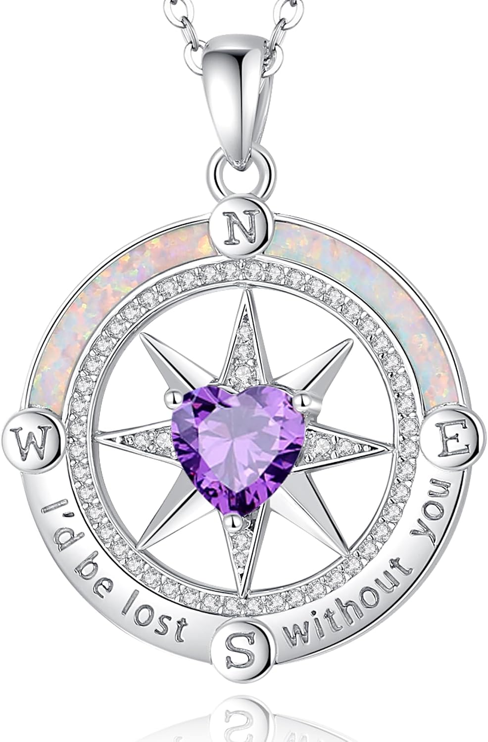 FANCIME Compass Necklace for Women Sterling Silver Compass Jewelry Opal Pendant Fine Jewelry Gemstone Birthday Mothers Day Gifts for Wife Women Her