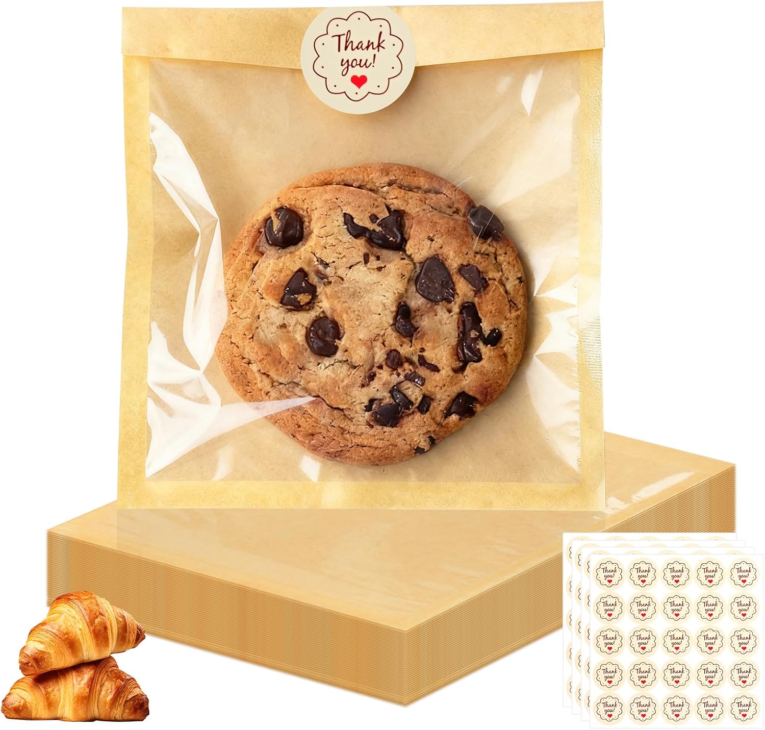 100Pcs Cookie Bags with Seal, Premium Cookie Packaging Bag with Clear Window, Heat Seal Bakery Bags for Baked Goods, Cake Slice, Donut, Pastry and Treat by SFIUYLB