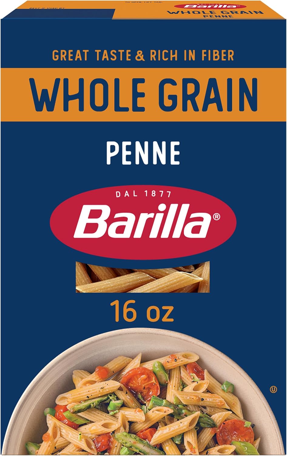 Barilla Whole Grain Penne Pasta, 16 oz. Box - Non-GMO, Made With 100% Whole Grain Durum Wheat - Great Source of Fiber