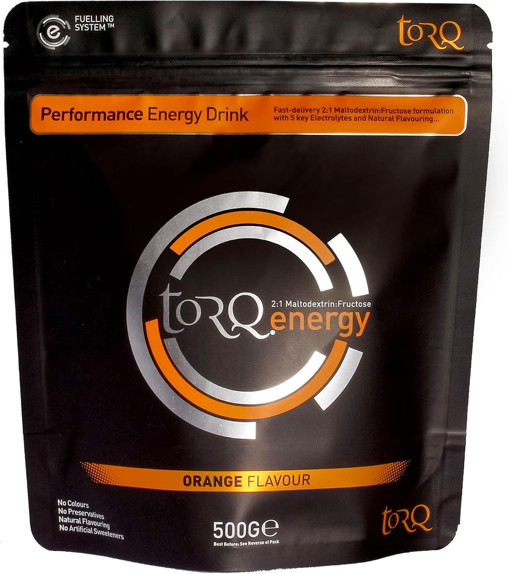 Torq Energy Drink Natural Orange Isotonic Energy Drink Powder - Electrolyte Powder Energy Drinks High Carbohydrates 30g per 500ml and Sodium - 15 Servings - 500g