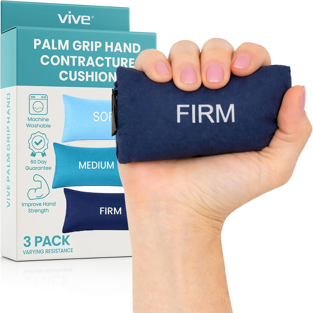 Vive Palm Grip Protector (3 Pack) - Hand and Finger Contracture Cushions - for Arthritis, Skin Breakdown, Exercise Strength - Comfortable Elastic Band Sized for Men and Women - Stroke Patient Rehab