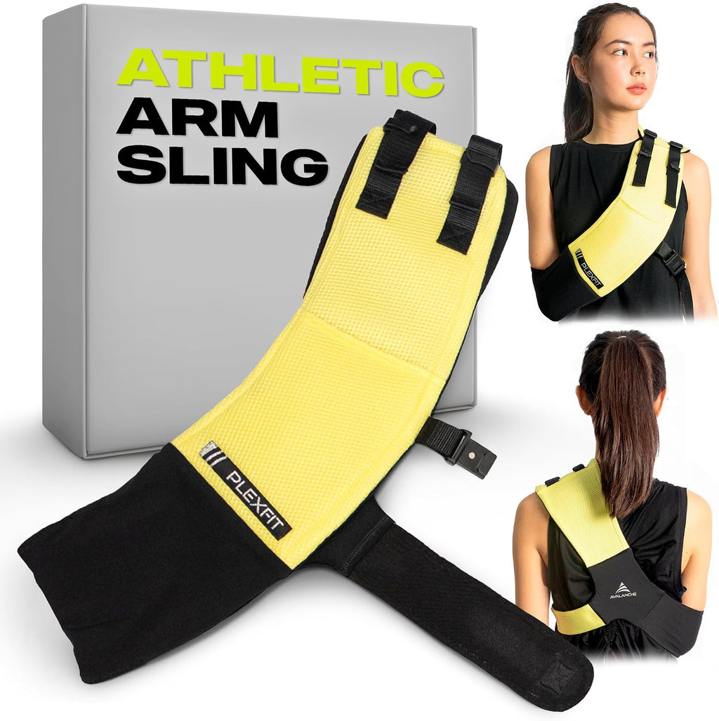 Athletic Arm Sling Class A Medical Device - Shoulder Sling Immobilizer for Injury Support - For Elbow & Wrist Too - Men & Women (X-Large Left, Yellow & Black)