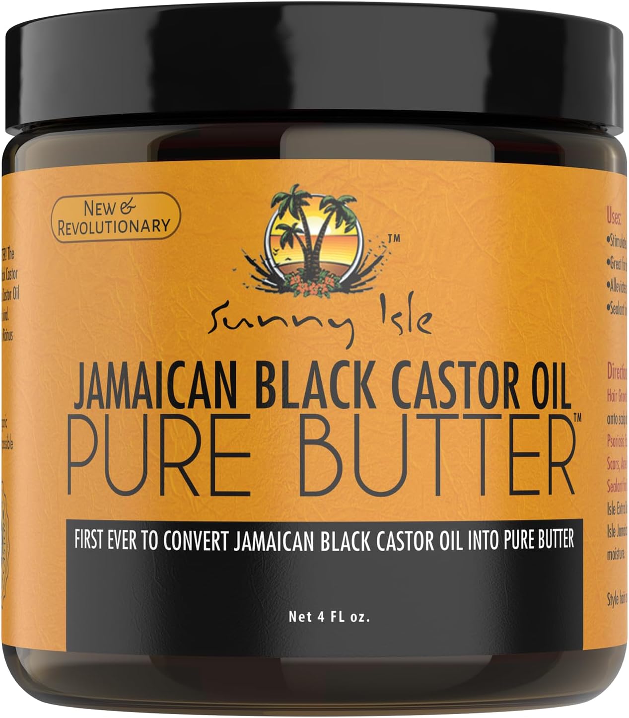 Sunny Isle Jamaican Black Castor Oil Pure Butter - Natural Moisturizing for Dry Skin & Hair - 4oz