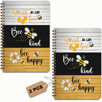 2 Pcs Bee Happy Sweet As Can Bees Spiral Notebook, Cute Animal College Ruled Spiral Notebook, Multi Subject Notebooks, 160 Ruled Pages Hardcover Journals for Writing Office, Bee Lover Gifts for Women