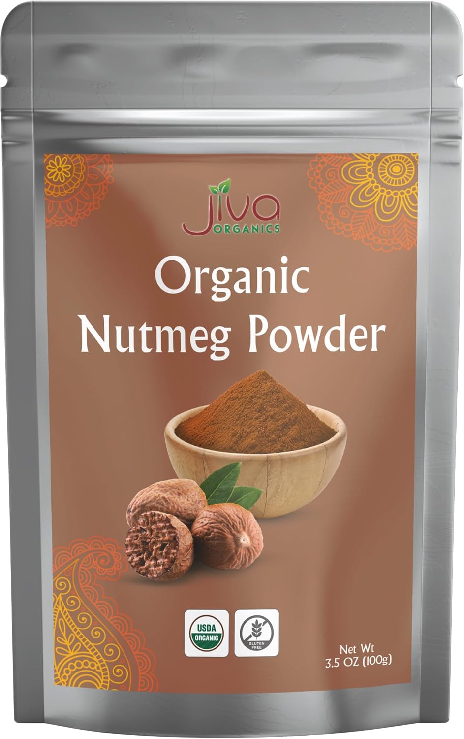 Jiva Organics Organic Nutmeg Powder 3.5 oz (100g) – Ground Nutmeg from Sri Lanka – Non-GMO, Pure & Aromatic Spice for Baking, Cooking, Lattes & Desserts