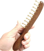 Copper and Sandalwood Wide Tooth Massage Comb, Meridian Acupuncture Gua Sha Tool for Hair Growth, Scalp and Body Relaxation