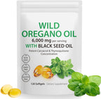 Oil of Oregano Softgels,Oregano Oil Capsules Organic,2-in-1 6000mg Oil of Oregano with Black Seed Oil 200mg,Oregano Oil with Black Seed Oil Softgels,120 Softgel Capsules