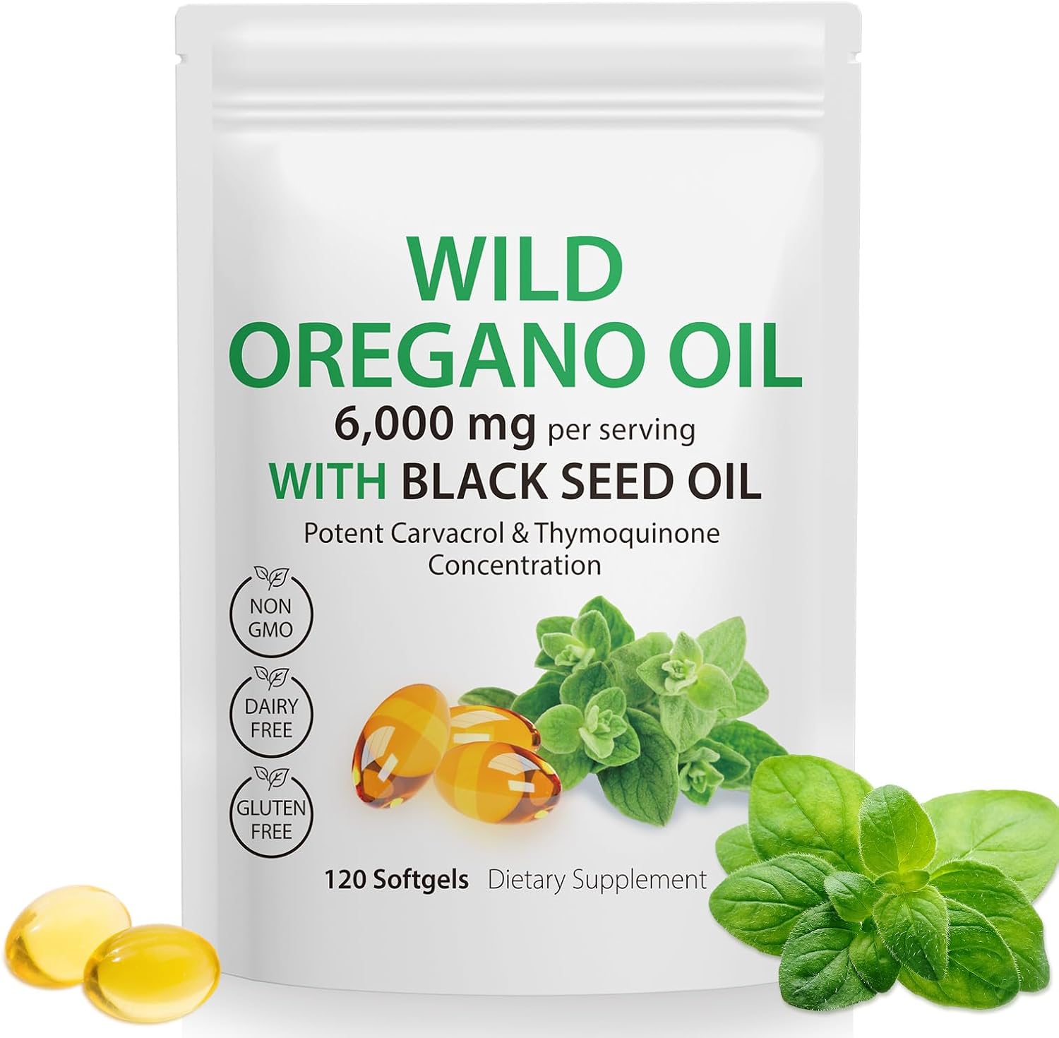 Oil of Oregano Softgels,Oregano Oil Capsules Organic,2-in-1 6000mg Oil of Oregano with Black Seed Oil 200mg,Oregano Oil with Black Seed Oil Softgels,120 Softgel Capsules