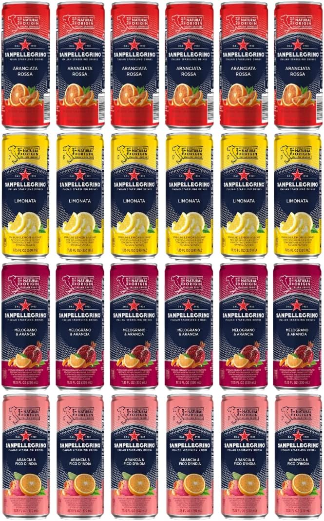 San Pellegrino Sparkling Fruit Beverages Variety Pack, 11.15 fl oz Cans – 24 Pack – Blood Orange, Lemon, Prickly Pear & Pomegranate Orange – Refreshing Italian Sparkling Drinks