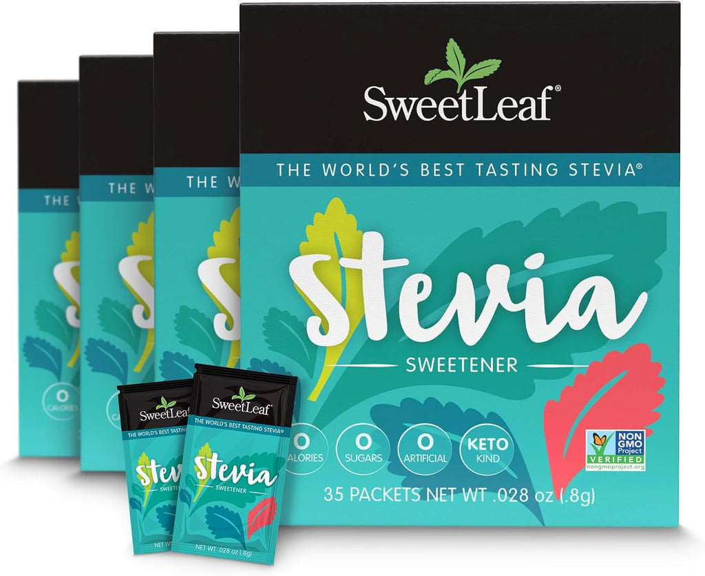 SweetLeaf Stevia Powder Packets - Zero Calorie Sweetener with Stevia Leaf Extract, No Artificial Sweetener Additive, Sugar Free, Keto Friendly, Non GMO, Gluten Free - 35 Packets (Pack of 4)
