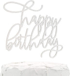 Modern Cursive Cake Topper - happy birthday - Double Sided Silver Glitter - Premium Quality Made in USA