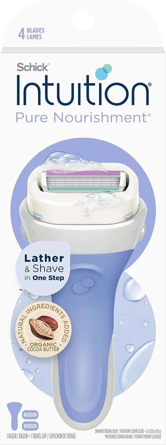 Schick Intuition Pure Nourishment Razors for Women | 1 Razor & 2 Intuition Razor Blades Refill with Organic Cocoa Butter