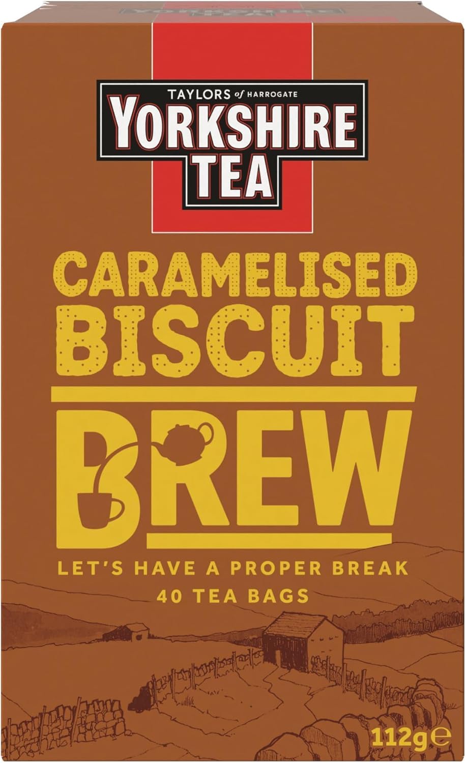 Yorkshire Tea Caramelised Biscuit Brew, Pillow Tea Bags, 40 Count (Pack of 1), Caffeinated, Enjoy Hot or Iced, 40 Teabags