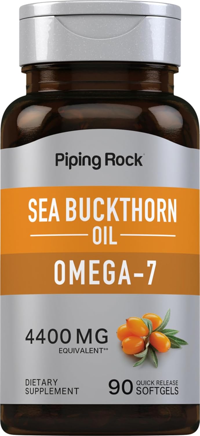 Piping Rock Sea Buckthorn Oil Capsules | 90 Softgels | Sea Buckthorn Berry Extract | with Omega-7 | Gluten Free, Non-GMO