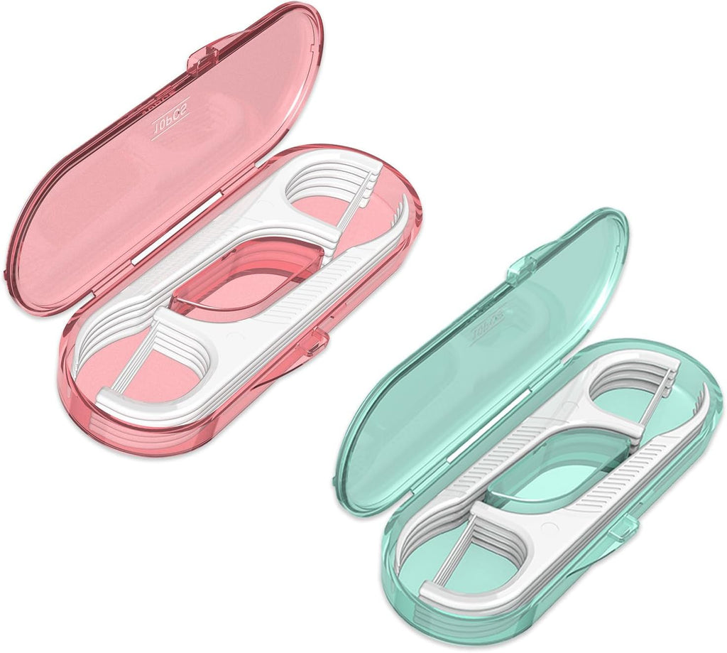 Portable Dental Floss Picks 2 Case-Professional No Shred Floss Sticks-Perfect for Travel Clean Teeth Tools-Ultra Small Portable Palm Sized Floss Organized
