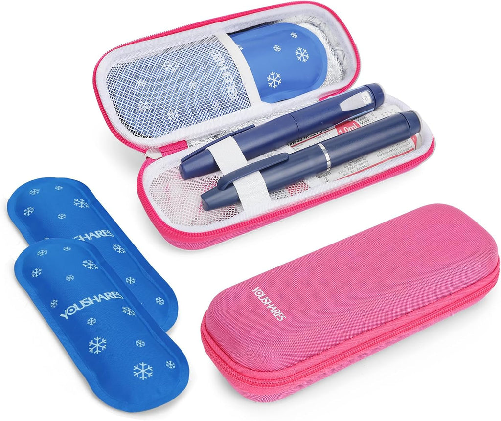YOUSHARES Insulin Cooler Travel Case, GLP-1 Diabetic Medicine Cooling Bag for Zepbound for Mounjaro Pen, Refrigerated Diabetes Supplies Organizer with 2 TSA Approved Ice Pack