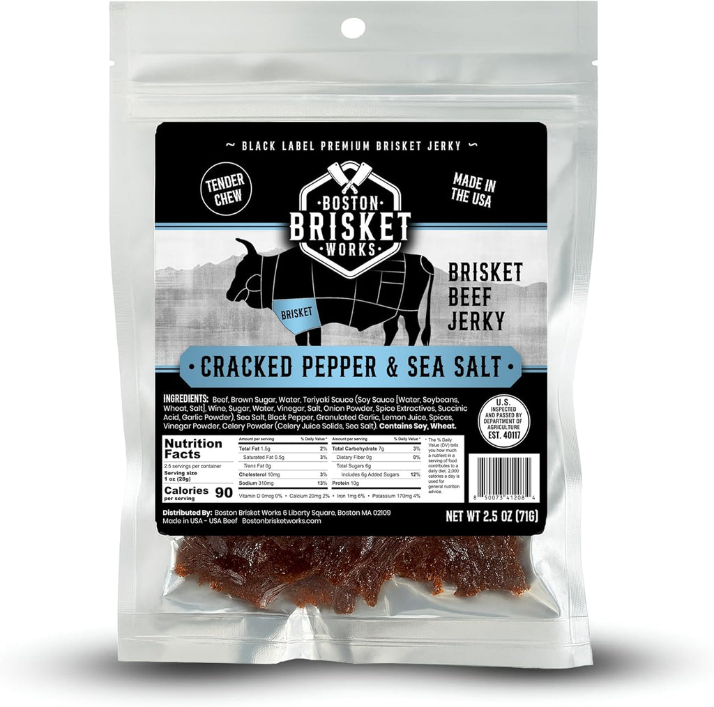Boston Brisket Works - Black Label Premium Beef Brisket Jerky - Black Pepper & Sea Salt Flavor