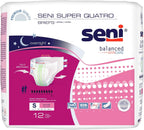 Seni Super Quatro Unisex Adult Incontinence Briefs with Tabs, Size Small (22"-31"), 24 Count (2 Packs of 12), Severe Absorbency, Disposable Overnight Briefs for Men & Women