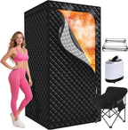 Upgraded Portable Sauna for Home, Large Size Personal Sauna Box with 3L 1300W Steamer, Big Folding Chair, 9 Levels Heat, Full Body Steam Room Tent for Home Relaxation Spa 3'x3'x5.9' Black