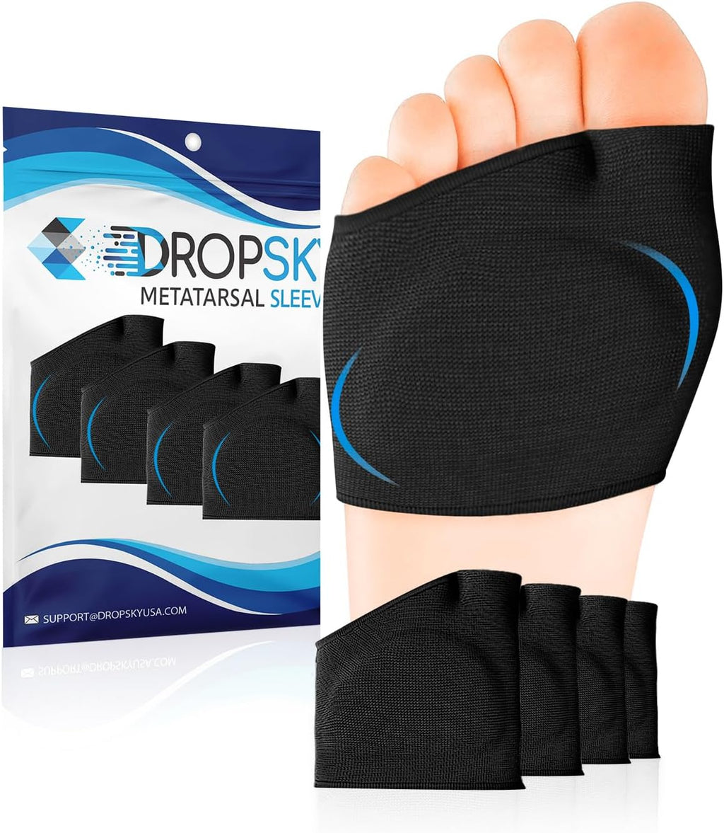 Dropsky Metatarsal Pads for Women and Men – 4 Packs – Gel Metatarsal Foot Pads, Ball Foot Cushion, Adjustable & Non-Slip Pads for Pain Relief, Metatarsalgia Insoles, Morton’s Neuroma - Black