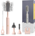 Electric Cleaning Brush with USB Rechargeable Electric Bottle Brush Cleaner and 3 Replaceable Silicone Bottle Brushes and Straw Cleaner Brush,Perfect Baby Gifts and Kitchen Brushes(Pink)