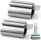 LOVEINUSA Toothpaste Tube Squeezer Dispenser, 2PCS Toothpaste Roller Squeezer Tool Metal Tooth Paste Holder for Bathroom, Silver
