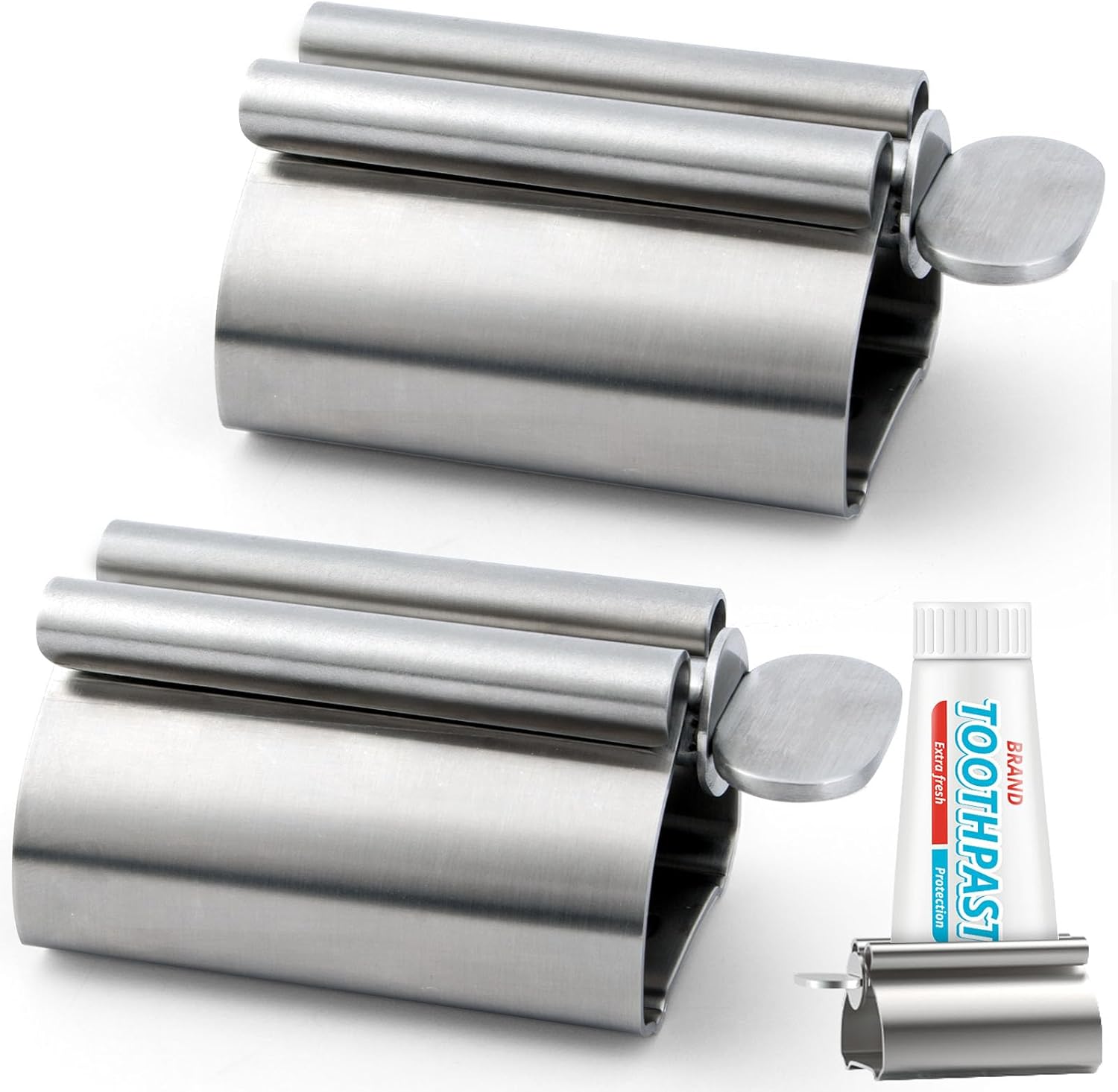 LOVEINUSA Toothpaste Tube Squeezer Dispenser, 2PCS Toothpaste Roller Squeezer Tool Metal Tooth Paste Holder for Bathroom, Silver