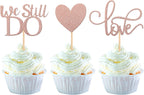 24 Pack We Still Do Cupcake Toppers Glitter Love Heart Marriage Anniversary Cupcake Picks Bridal Shower Wedding Engagement Birthday Cake Decorations Supplies Rose Gold