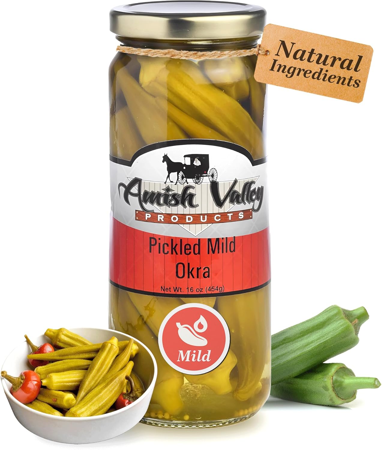 Amish Valley Products Pickled Crisp Okra Glass Jar Gourmet Chacuterie Board Garnish Vegetable (Mild, One Jar)