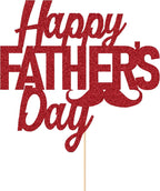 Happy Fathers Day Cake Topper 11 Colours Fathers Day Decorations Double Sided Glitter Cake Decoration Fathers Day for Men Dad (Red)