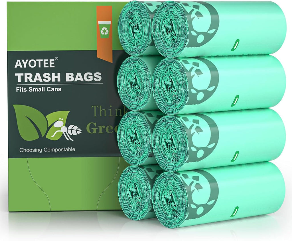 AYOTEE 200 Count 1.2 Gallon Small Biodegradable Trash Bags, Compost Bags for Countertop Bin, 4.5 Liter Mini Trashbags Compostable Trash Bag Small Waste Basket Liners for Bathroom Kitchen Pet
