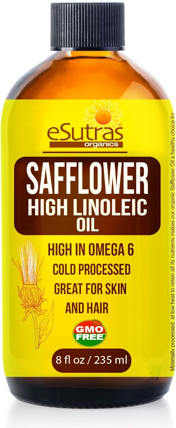 eSutras Organics Safflower Hi Linoleic Oil, Cold pressed from High Linoleic Safflower seeds 8 oz