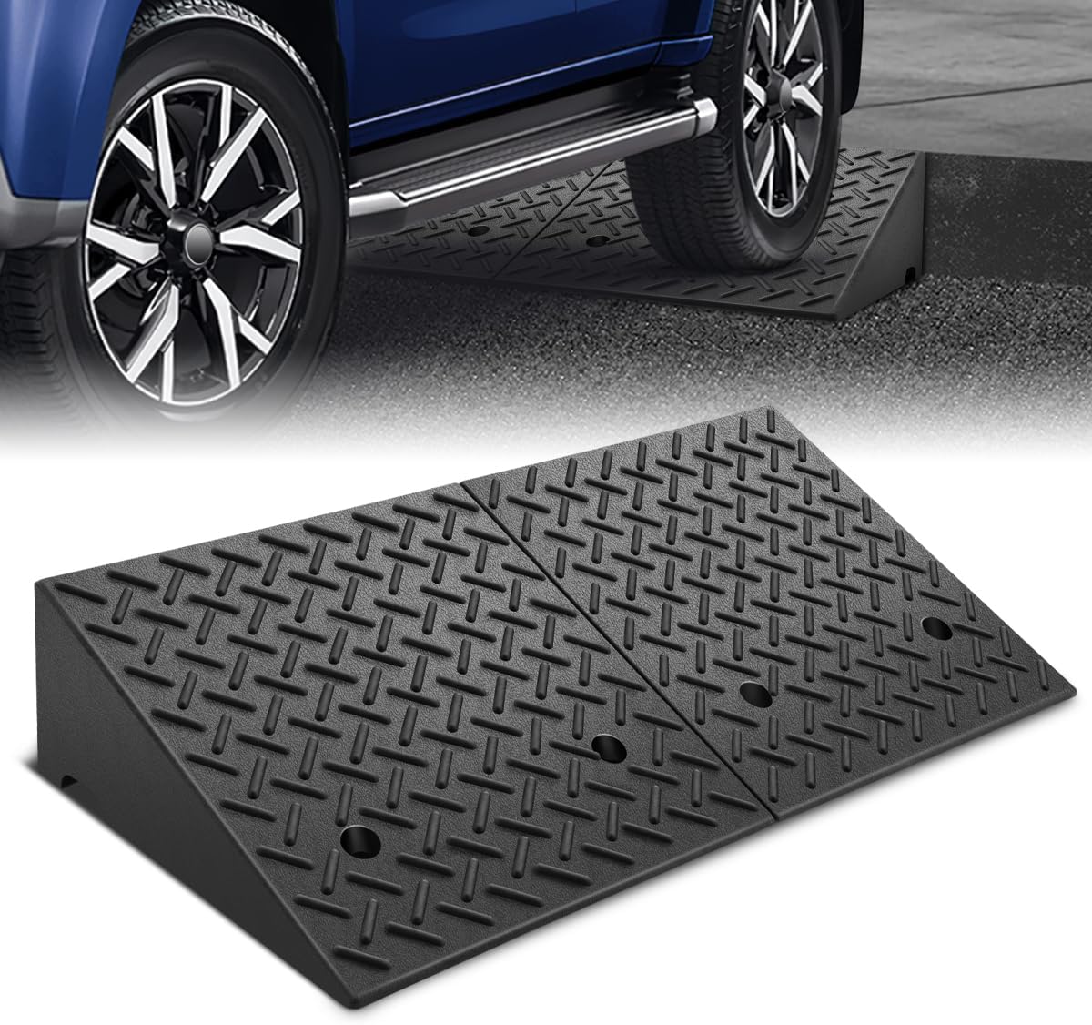 Rubber Curb Ramp, 7.9" Rise, For Forklift, Car, Wheelchair & Bike, Driveway & Garage Threshold Bridge