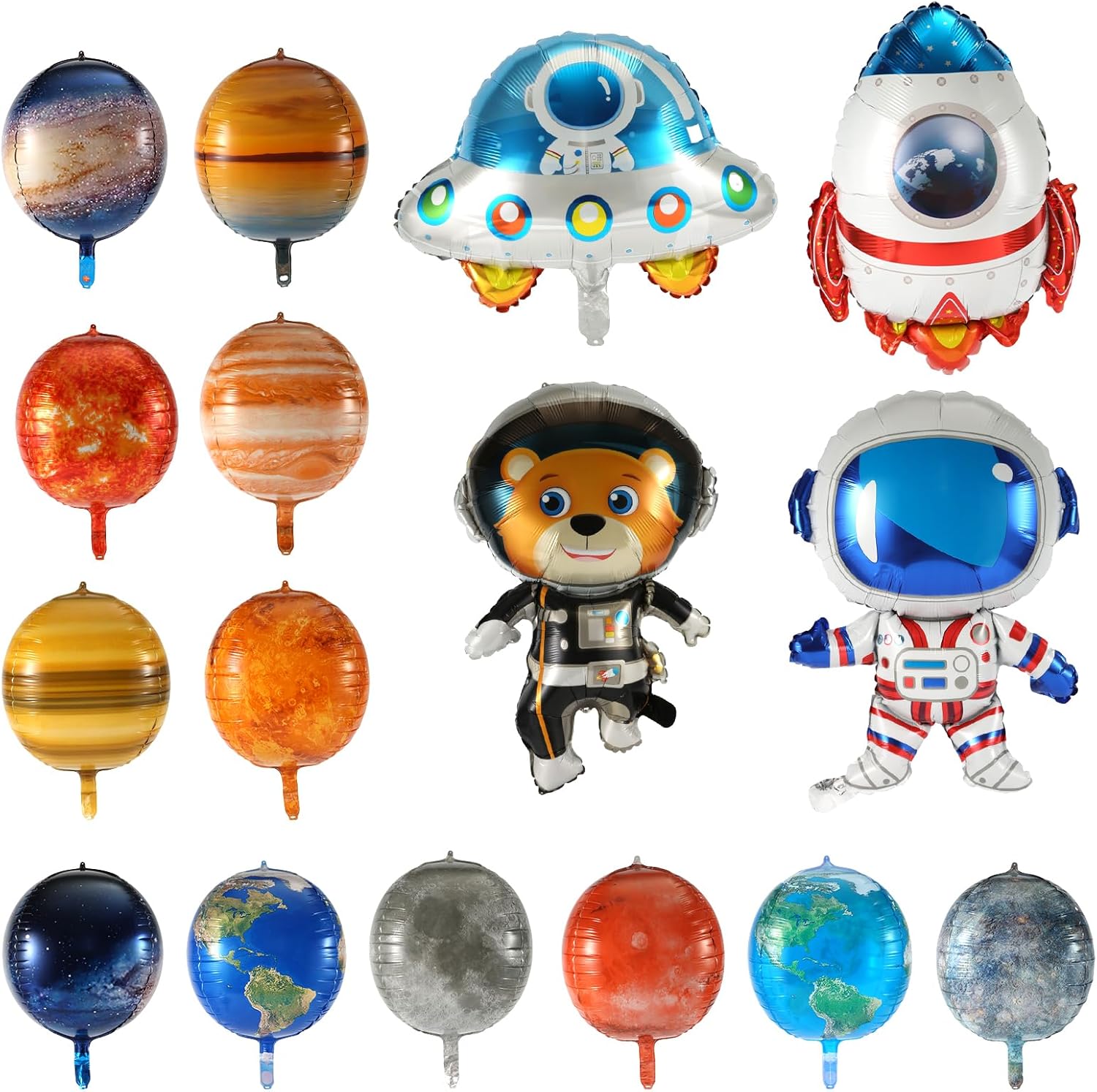 16pcs Galaxy Space Balloons, Outer Space Theme Balloons Aluminum Foil Planet Astronaut Rocket Spaceship Solar System Party Decorations for Birthday Earth Day