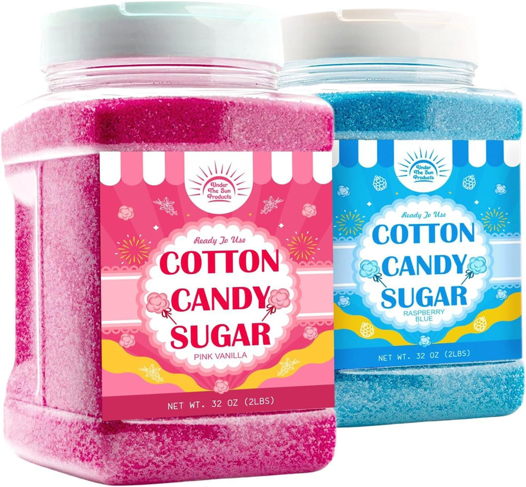 Cotton Candy Floss Sugar – Pink Vanilla & Blue Raspberry (2 Pack, 2 lb Each) | Premium Spun Sugar for Cotton Candy Machines | Perfect for Parties, Events & Home Use (2 Pack – 2 lb Jars)