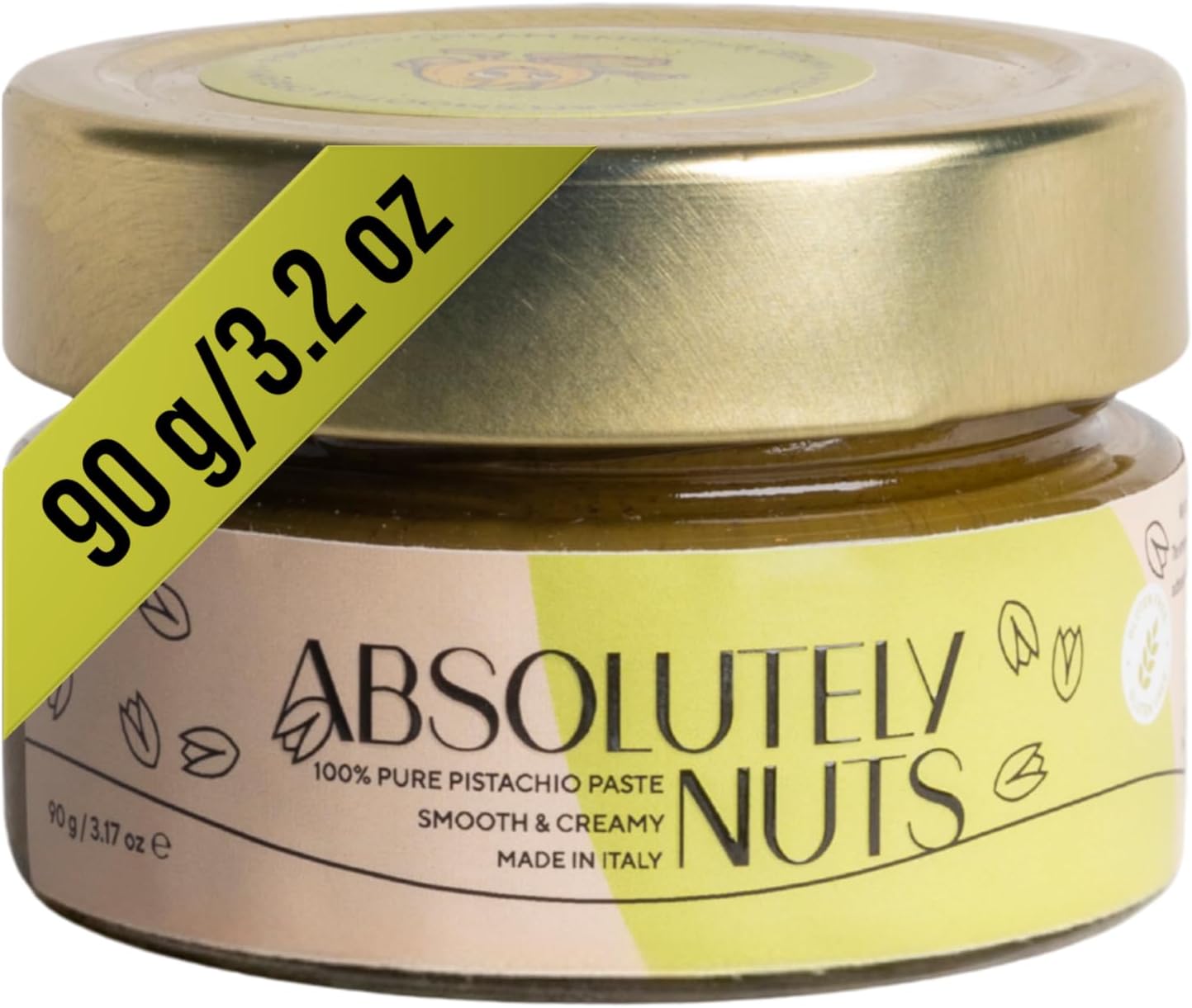 Absolutely Nuts 100% Roasted Pistachio Cream – No Sugar Pure Green Pistachio Paste, Unsweetened Gourmet Nut Butter for Baking, Cooking, Gelato, Savory Recipes. Made in Italy, 90 g Jar, Crema de Pistacho Pura
