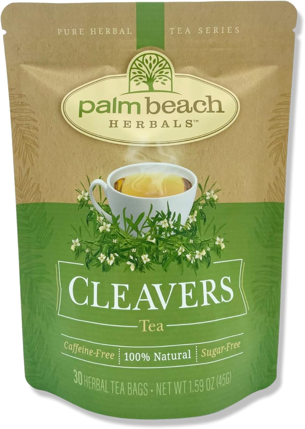 Palm Beach Herbs Cleavers Tea - Cleavers Herb for Lymphatic, Urinary and Wellness Support - Caffeine Free - Sugar Free - 30 Tea Bags