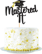 1Pc Black Glitter Mastered It Cake Topper, College Grad, Congratulations MBA Graduation Party Decorations Supplies