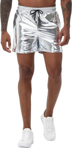 NewL Mens Gold Metallic Shiny Rave Night Club Shorts Comfort Sweatpants Disco Dance Party Elastic Trousers