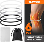 TEAWOO 6PCS Patellar Tendon Support Strap (Black/White/Gray, 2 Each), Knee Pain Relief Patella Bands for Sports, Elastic Silicone Knee Brace for Men & Women, Portable for Gym, Running, Basketball