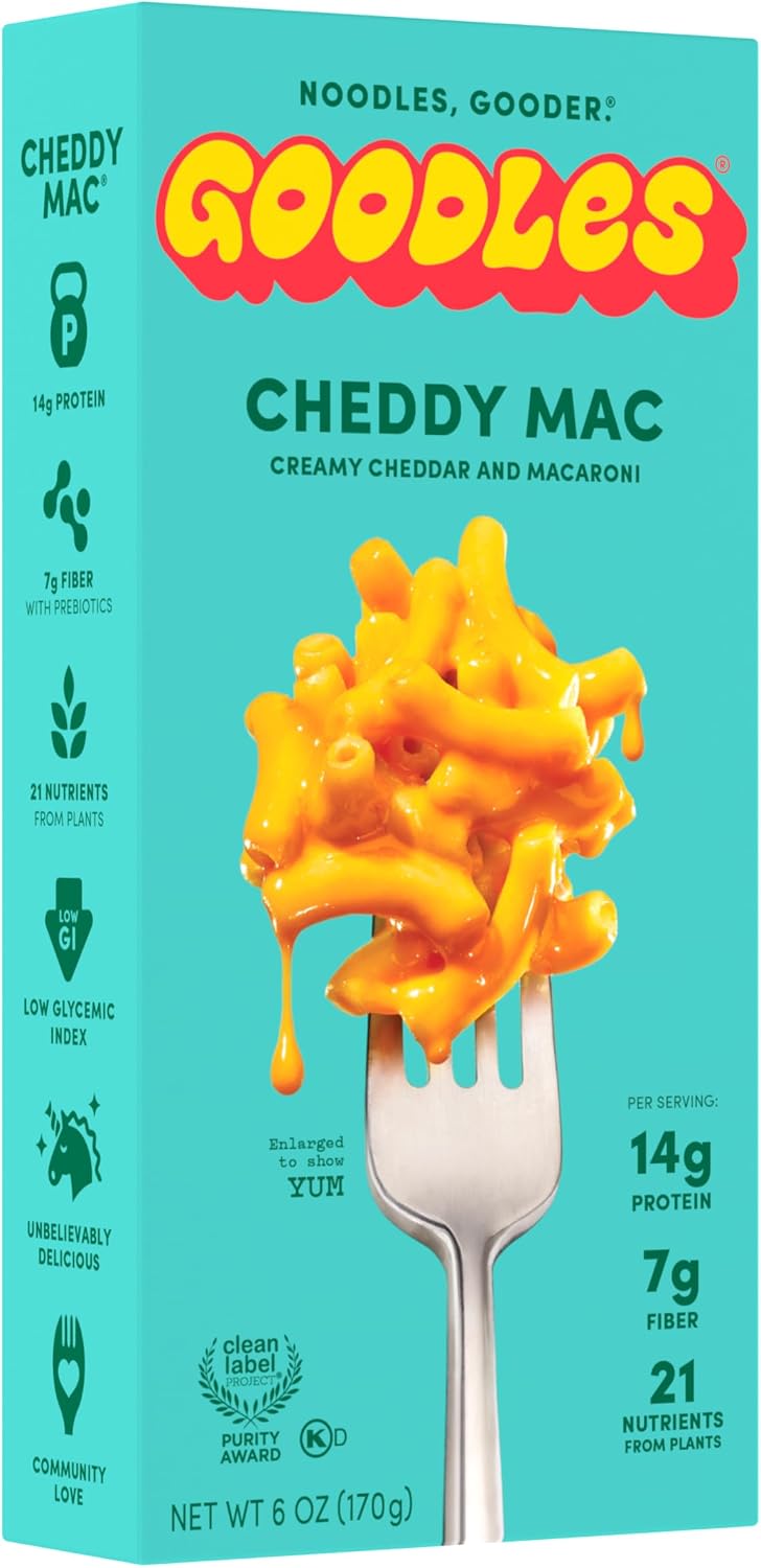 Goodles Cheddy Mac Creamy Cheddar and Macaroni Pasta - Nutrient Packed with Real Cheese, Fiber, Protein, Prebiotics, Plants, & Vegetables | Non-GMO, Organic Ingredients [Cheddy Mac, 6 oz. 1 Pack]