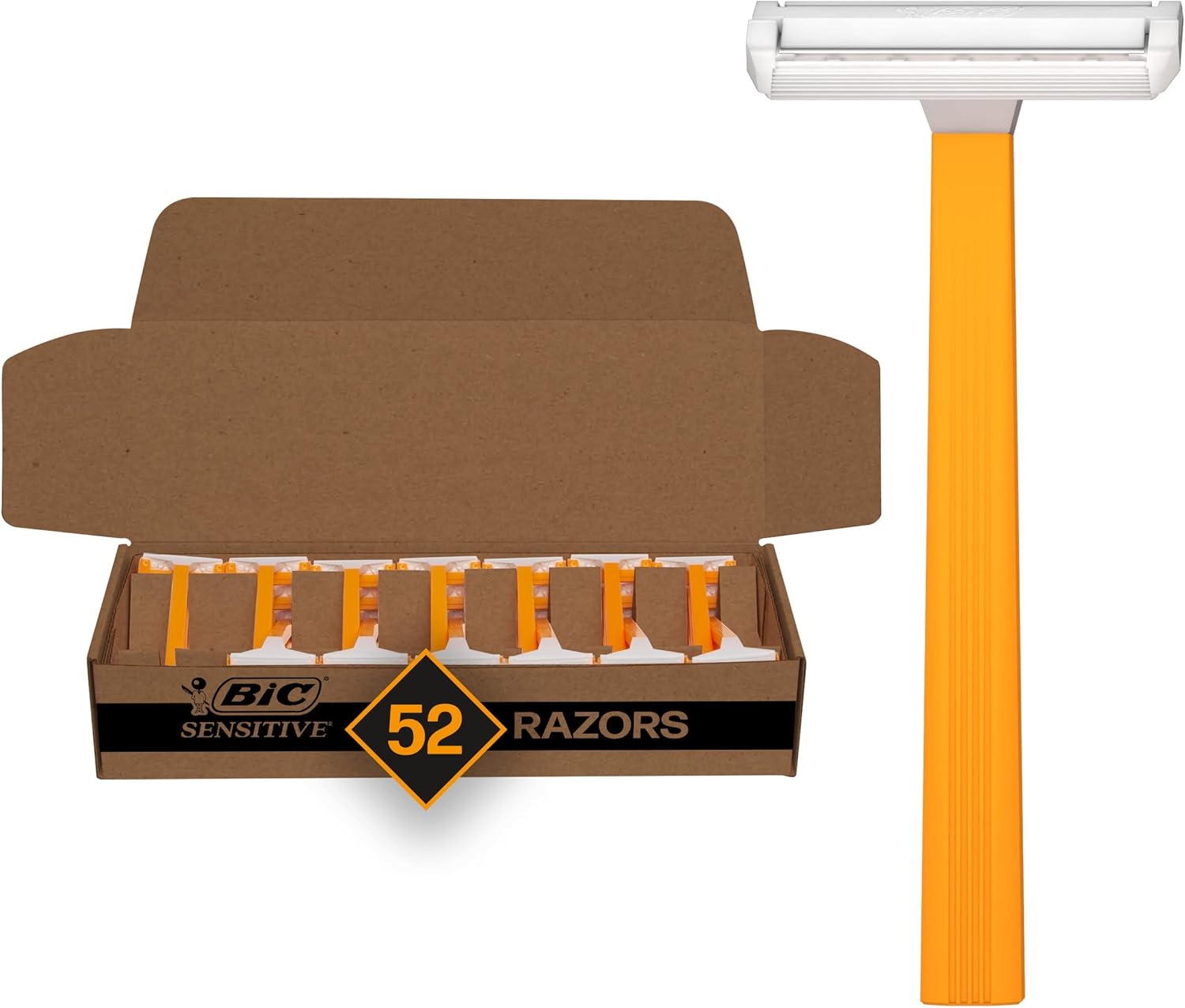 BIC Sensitive Men’s Disposable 1-Blade Razors, Smooth Shave with Lightweight Handle, 52-Pack