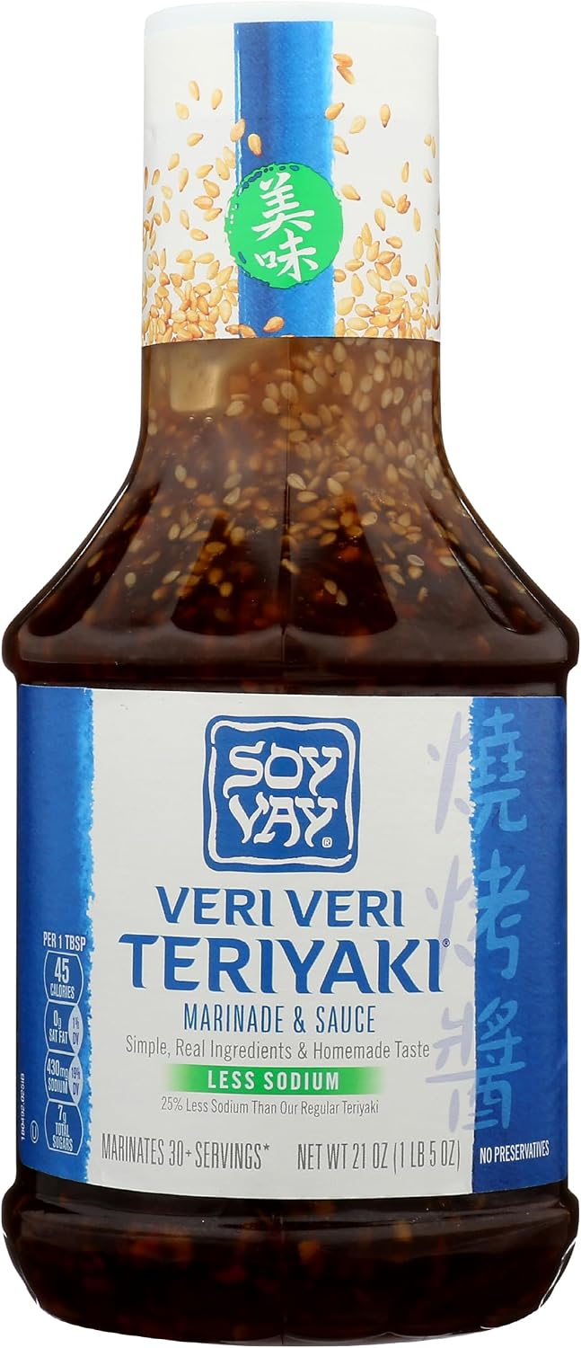 Soy Vay Veri Veri Teriyaki Less Sodium Marinade and Sauce, 21 Ounce Bottle (Package May Vary)