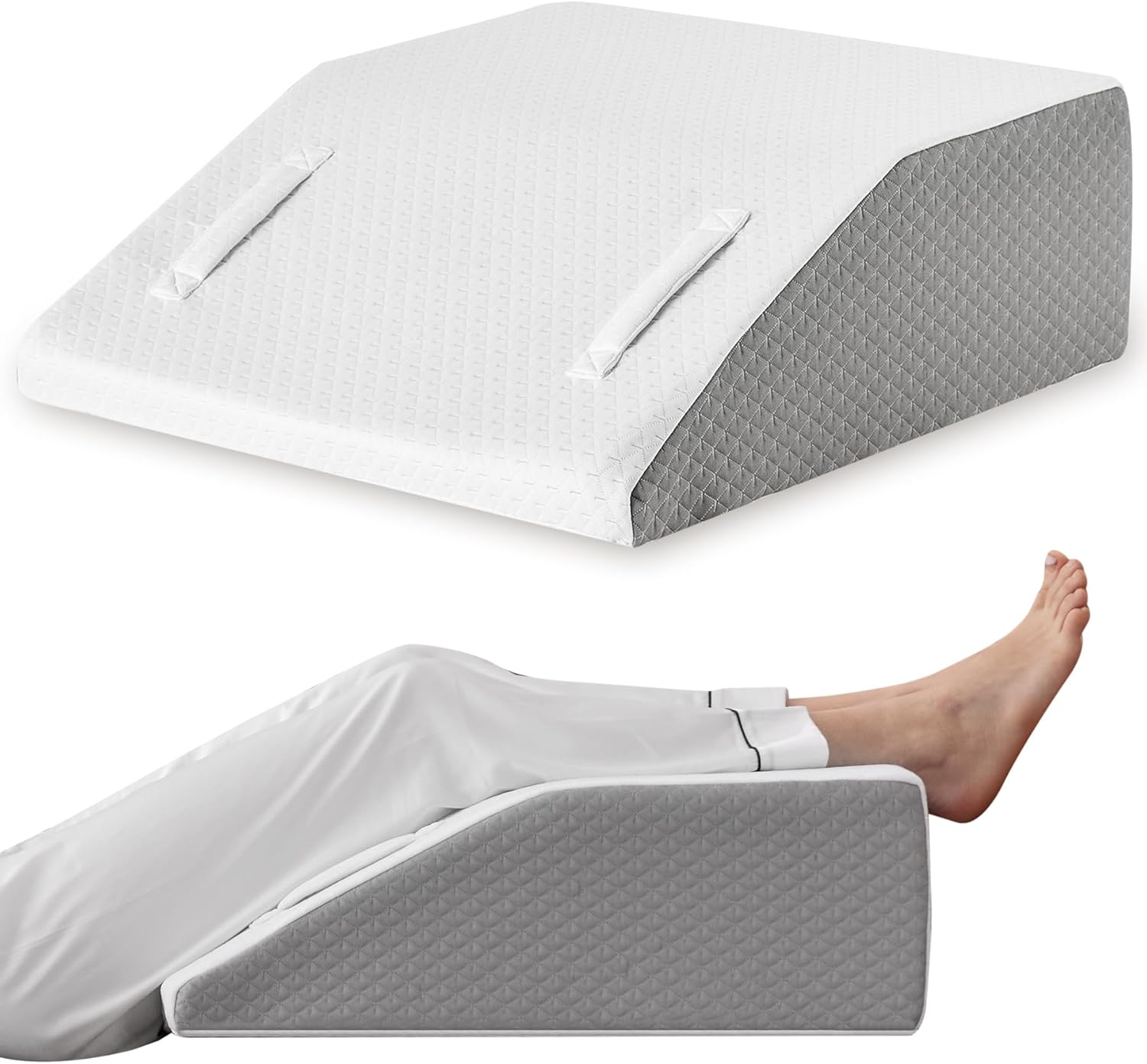 Leg Elevation Pillow for After Surgery, 8inch Foam Leg Elevating Pillow for Swelling and Blood Circulation, Leg Wedge Pillow for Sleeping, Knee Pillow for Knee Hip Ankle Pain Relief, White